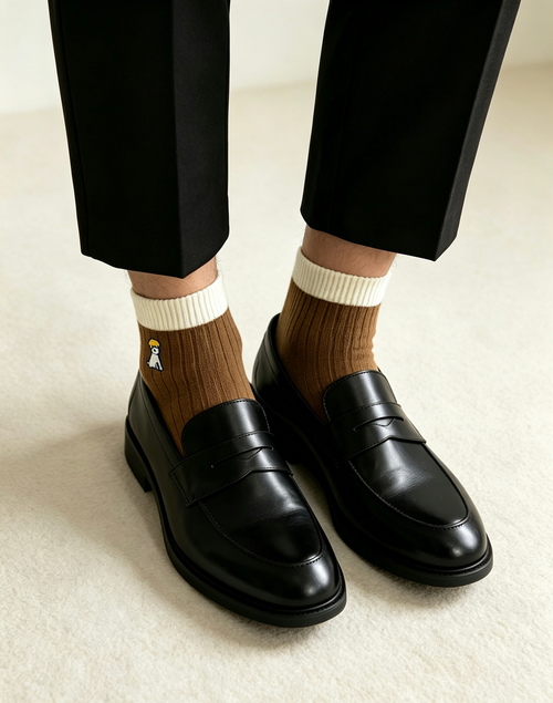 ブラウン×ホワイトのショートソックス（レディース）｜軽量・吸汗・足元を保護