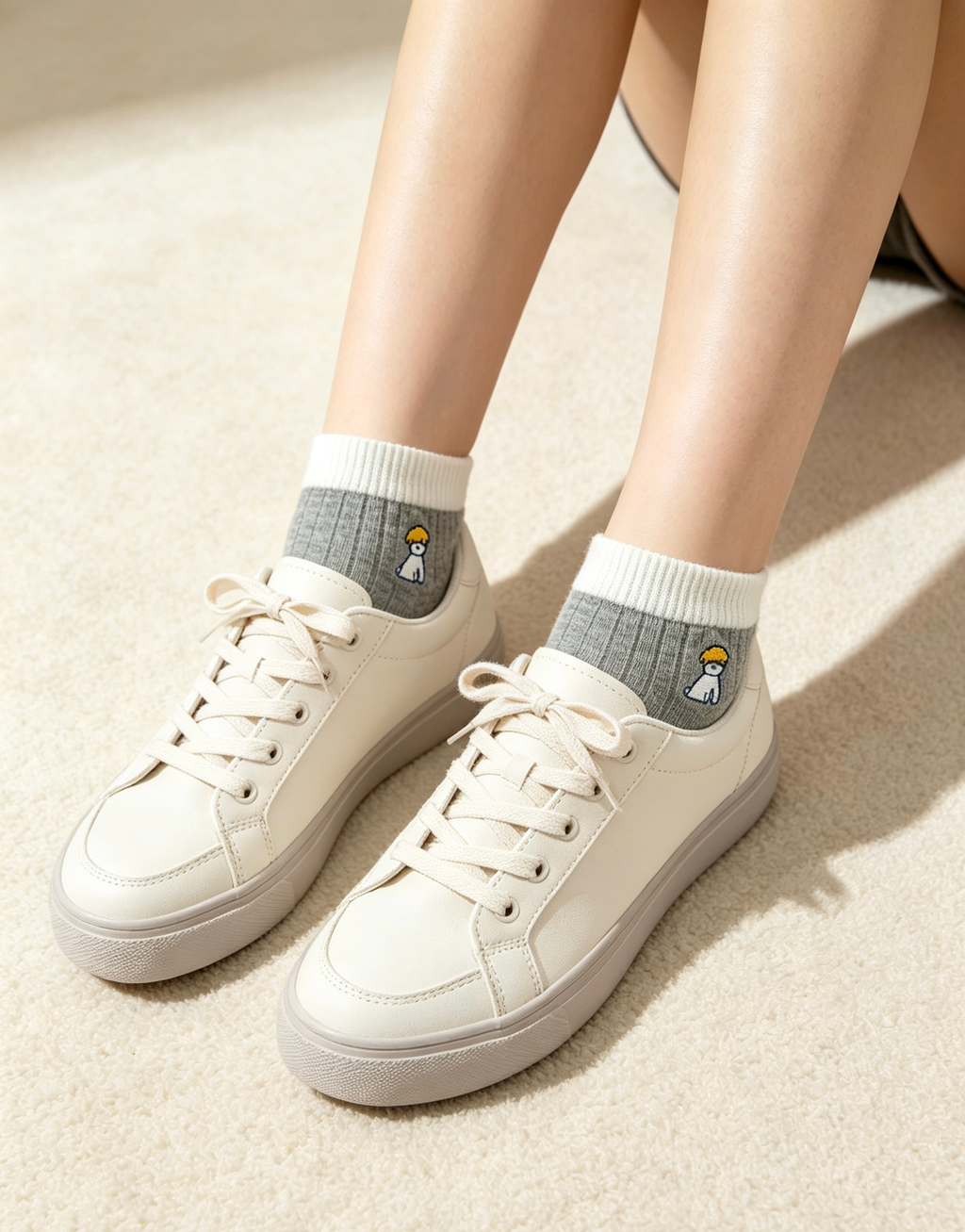 ダークグレー×ホワイトのレディースショートソックス｜軽量・吸汗・足元を保護
